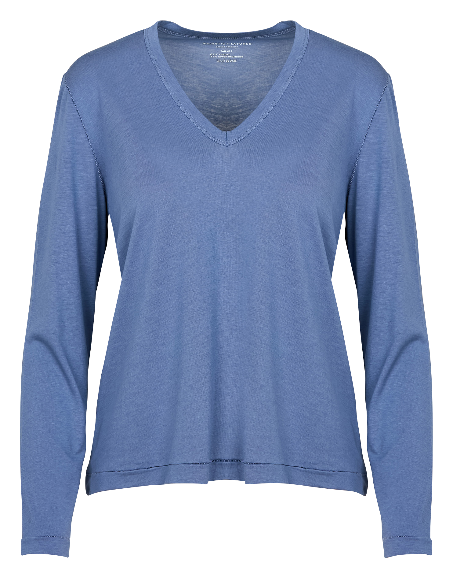 Tee-shirt droit col V| Bleu