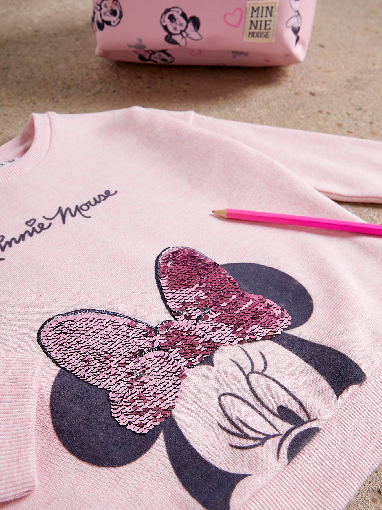 Moletom DS Minnie® com detalhes de lantejoulas reversíveis em rosa claro mesclado.