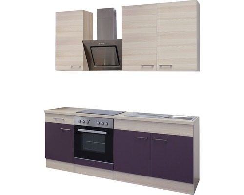 Flex Well keukenblok met apparatuur Focus 210 cm acacia aubergine mat gedemonteerd omkeerbaar uitvoering 00009840