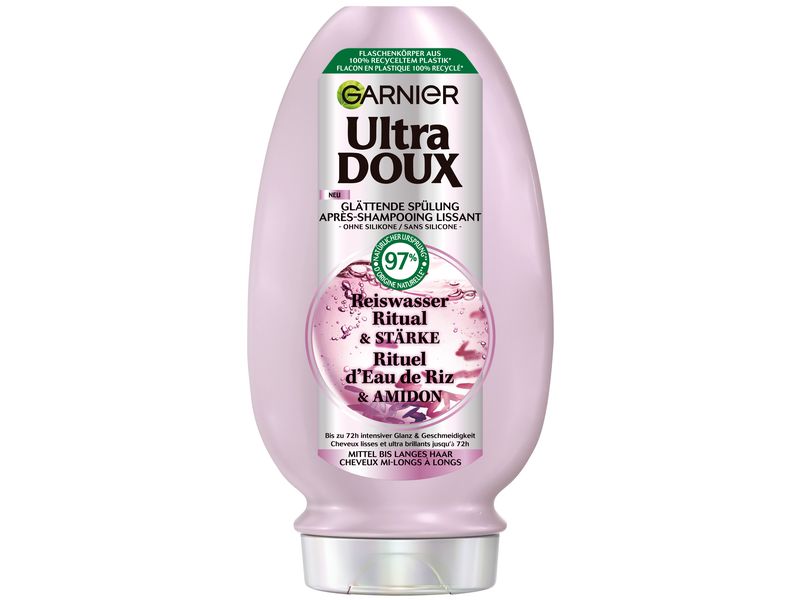 Garnier Haarspülung Ultra Doux Rice Water 300 ml Conditioner speichert die Feuchtigkeit des Haares und polstert es sichtbar auf
