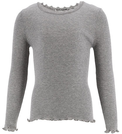Rosemunde Bluse - Rib - Weiß - Grau Meliert m. Spitze