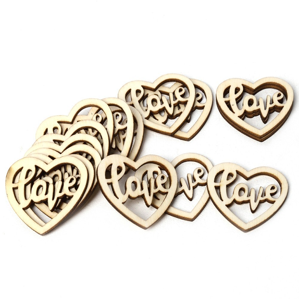(15er Set) 35mm Deko Holz Herzen Tischdekoration Hochzeit / Party / Geburtstag - Braun