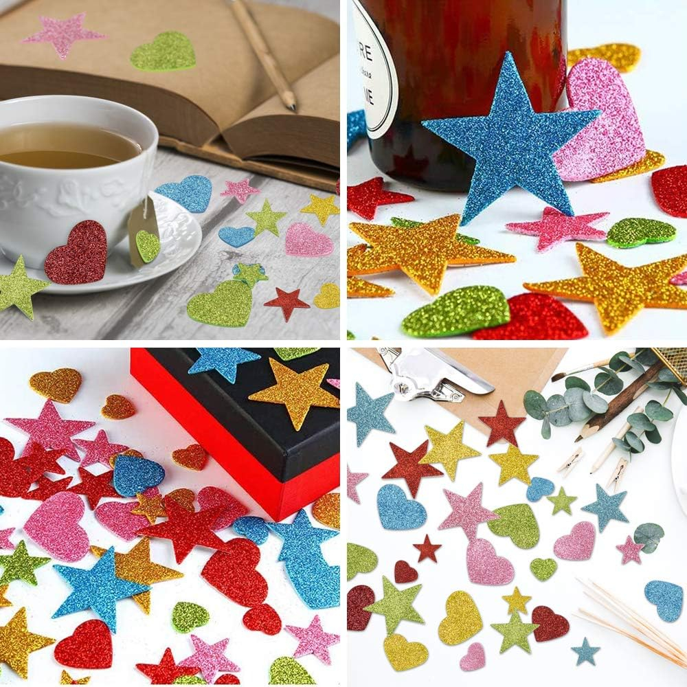 (30er Set) Glitzer Moosgummi Sticker Selbstklebende Bastel Aufkleber - Herzen / Sterne