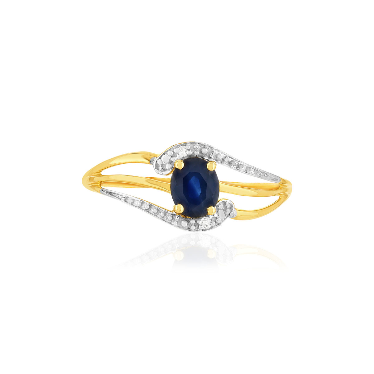 Bague or 375 jaune saphir diamants