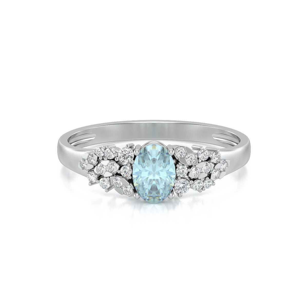 Bague ADEN Or 585 Blanc Aigue-Marine et diamants 2.934grs