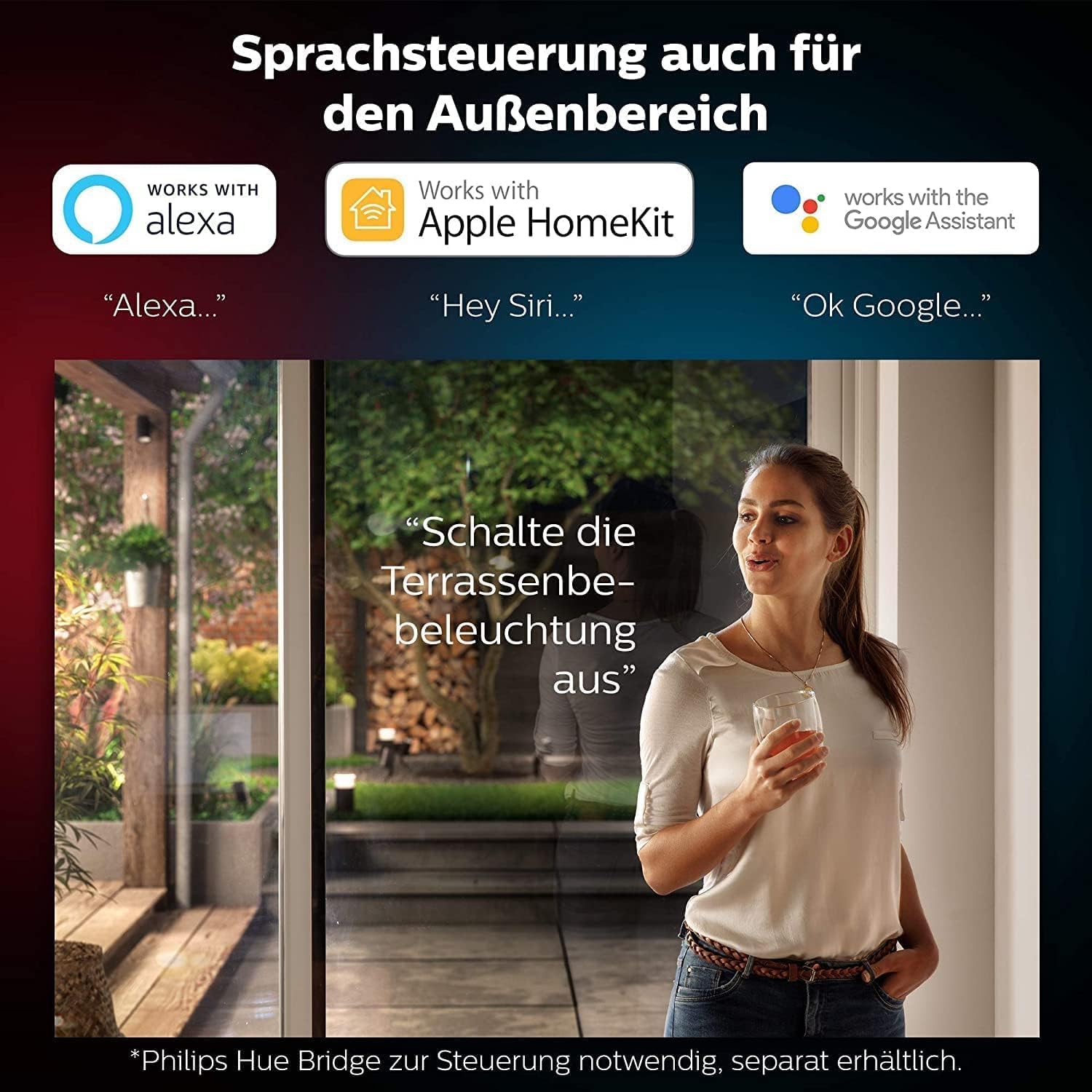 Philips Hue White & Color Ambiance Nyro Wandleuchte Outdoor (1.020 lm), dimmbare Leuchte für das Hue Lichtsystem mit 16 Mio. Farben, smarte Lichtsteuerung über Sprache oder App, silber