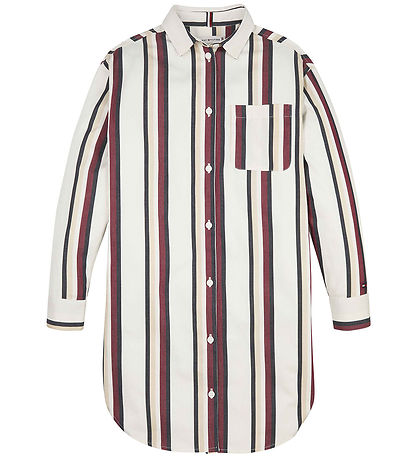 Tommy Hilfiger Skjortekjole - Global Stripe - Ivory/Rød White