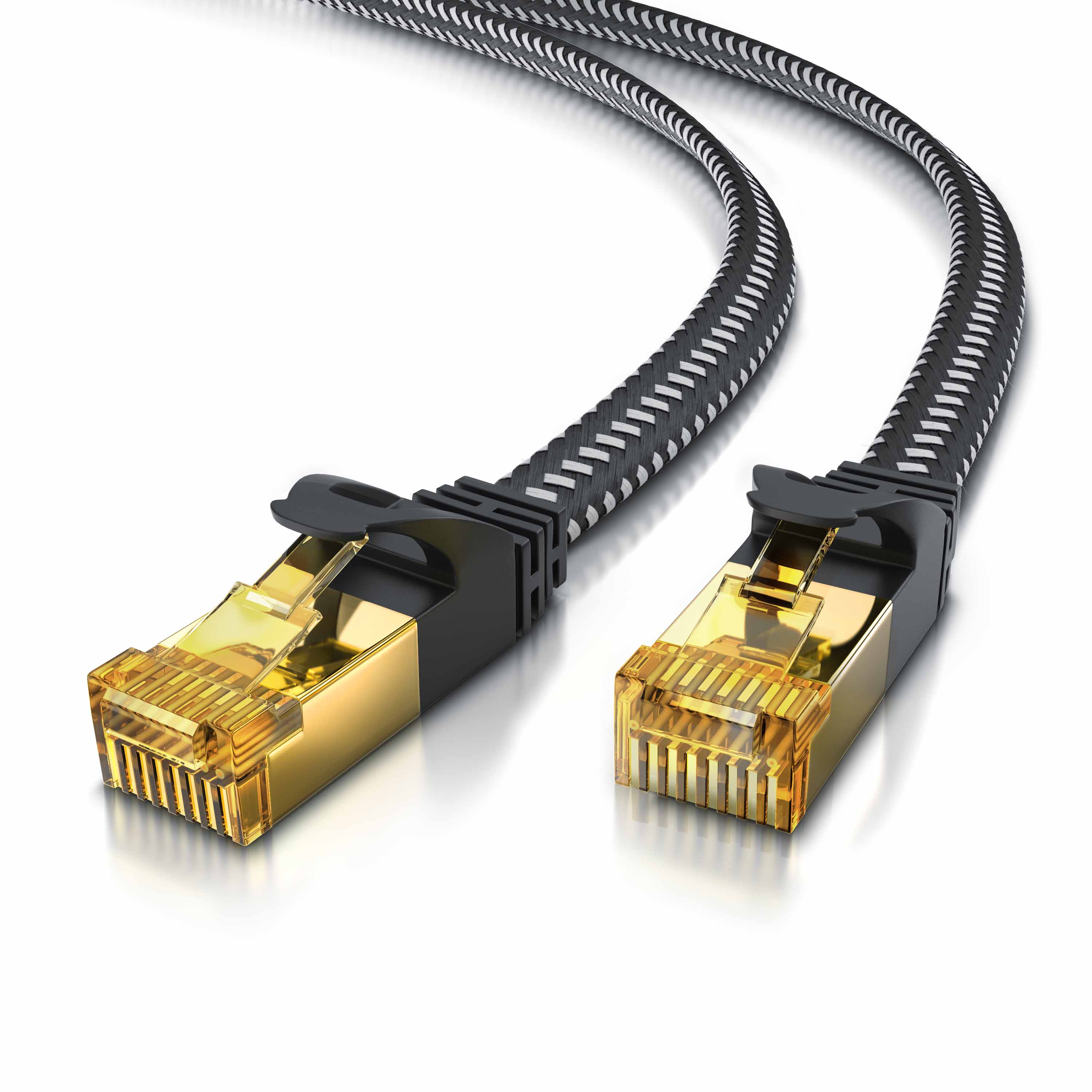 Primewire Flachbandpatchkabel CAT 7 mit Baumwollummantelung - Gigabit Ethernet LAN Kabel - 10 Gbit/s - U/FTP PIMF Schirmung - Netzwerkkabel - 2m