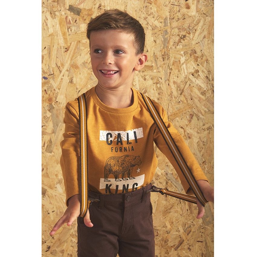 T-shirt manches longues en coton jaune pour enfant garçon - Jaune