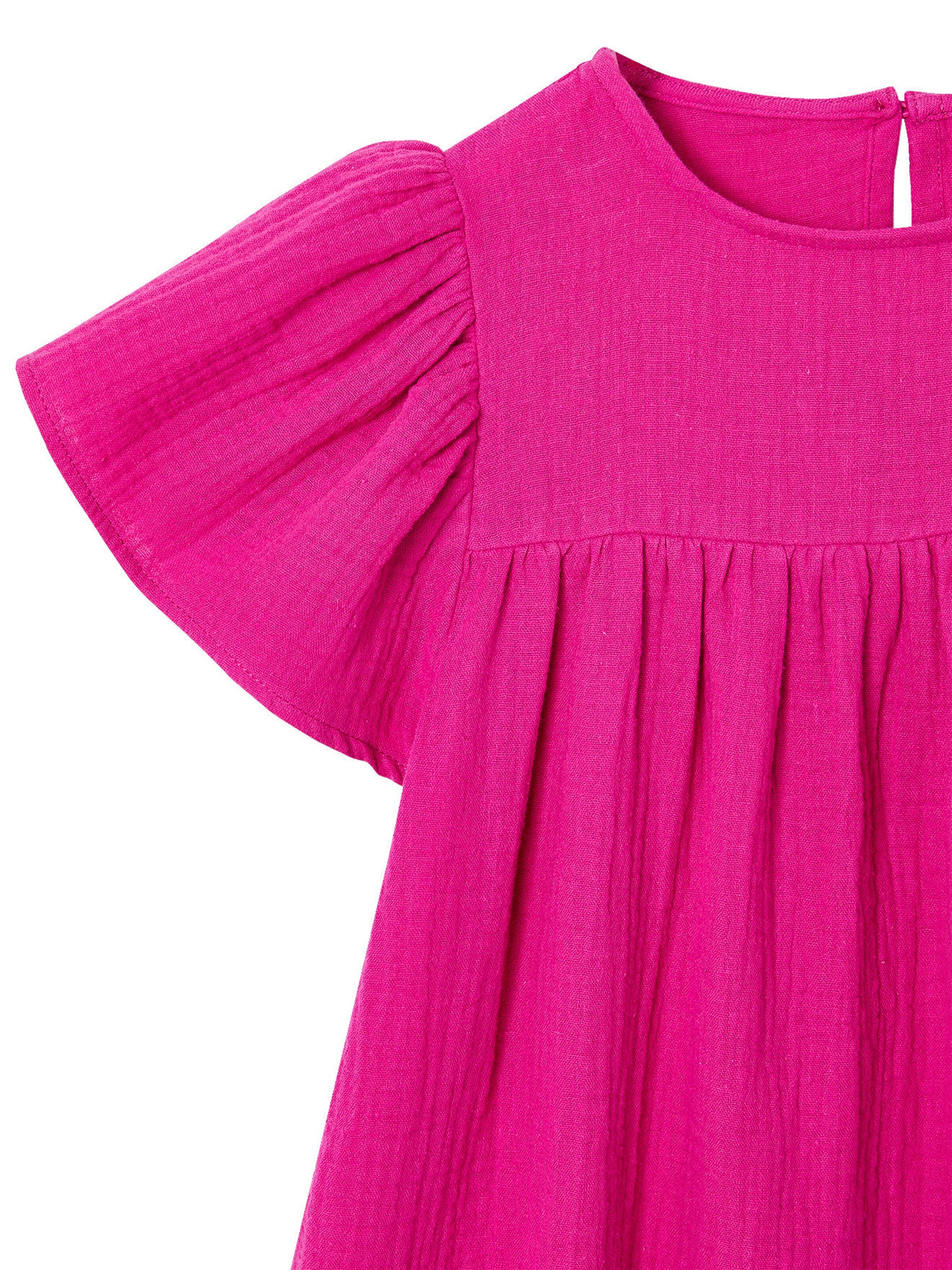 Vertbaudet Mädchen Bluse mit Schmetterlingsärmeln, Bio-Baumwolle fuchsia