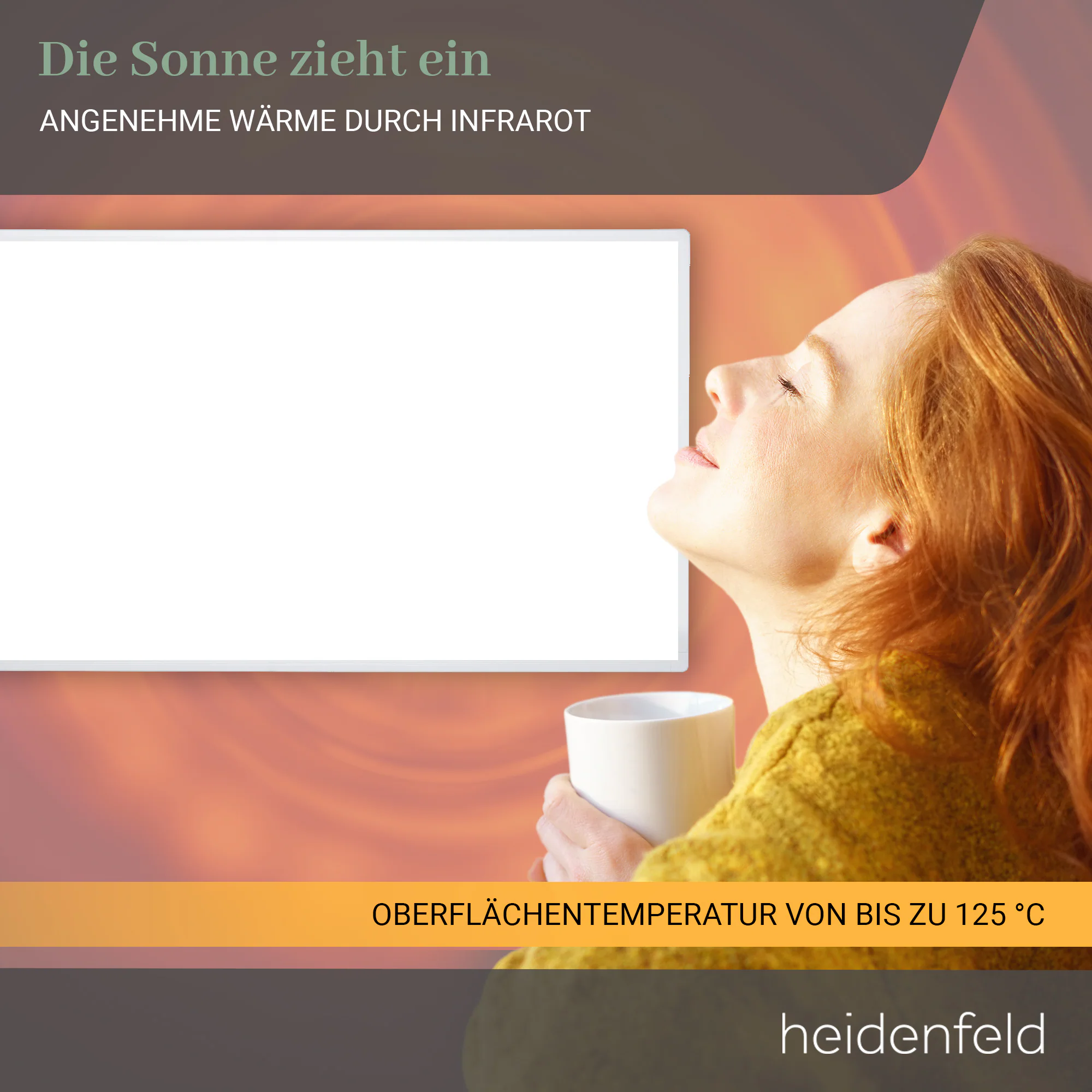 Heidenfeld Infrarotheizung HF-HP100-2, Infrarot-Heizkörper mit App, 300-1200 Watt, 10 J. Garantie (800 Watt)