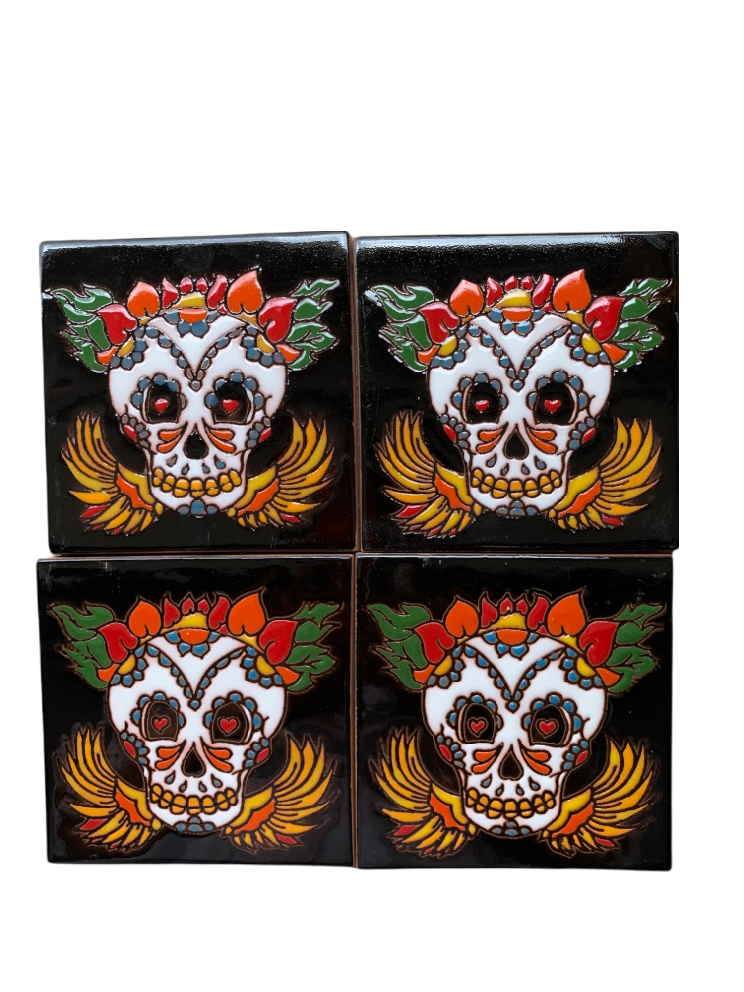 Reliefkachel 'Muerta', schwarz, multicolor, T 10 cm, B 10 cm, H 0,5 cm von fischer's lagerhaus