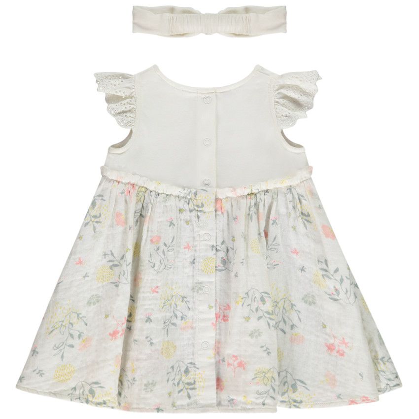Ensemble 2 pièces imprimé floral pour bébé fille - Ecru