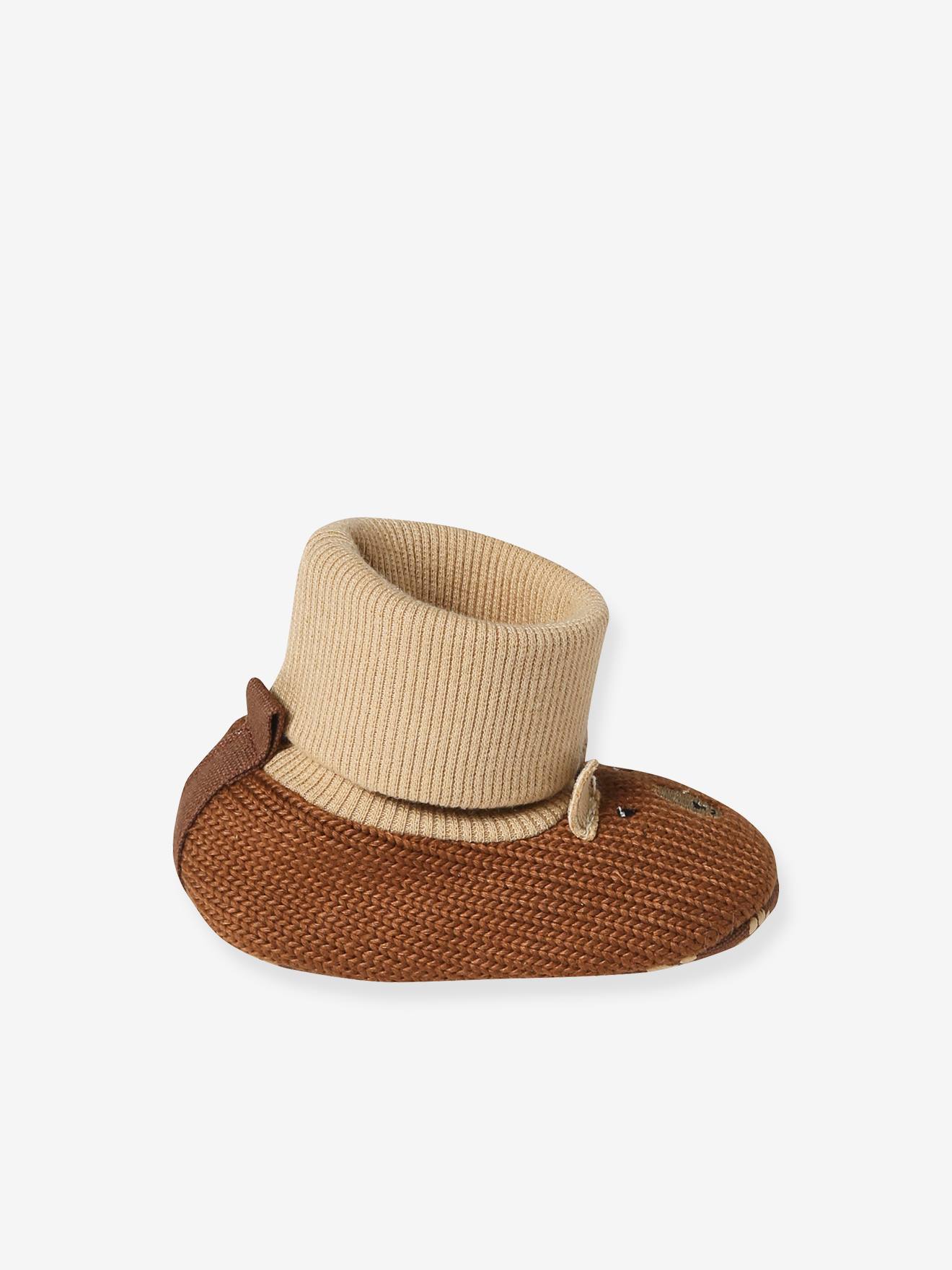 Pantufas de bebê flexíveis de tricô, marrons