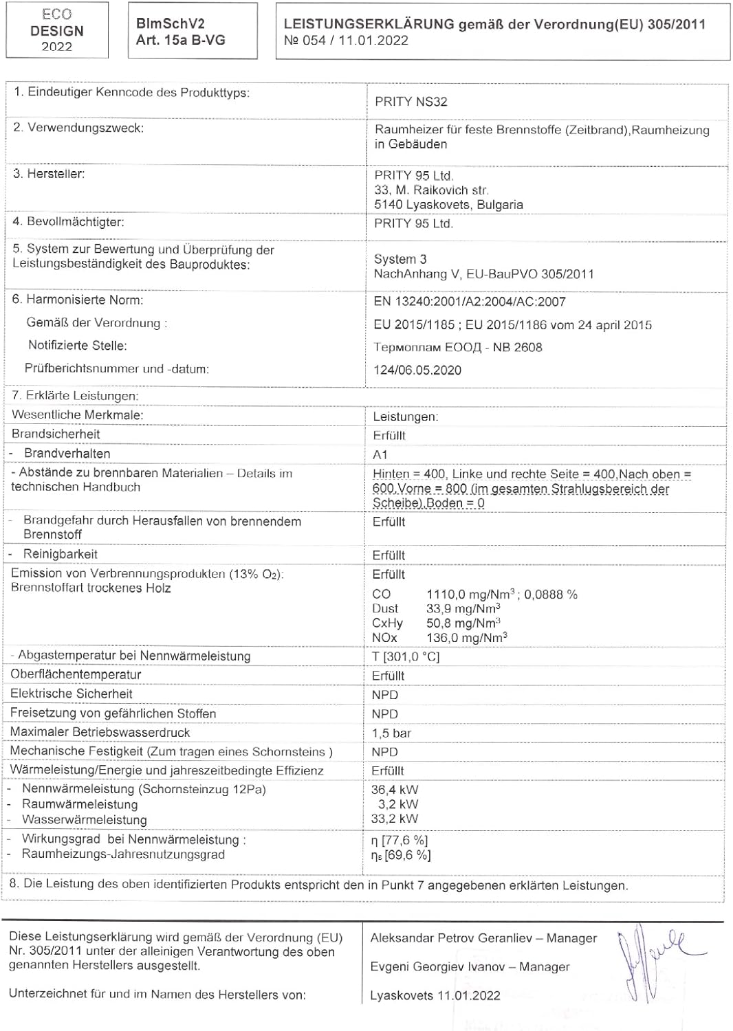 Prity Holzkessel NS32 - Holz Kamin - Freistehend - Klassisch - Entlüftungsfrei - Schwarz - Glas - 1,9 m² - 183 kg - 105,564 BTUs