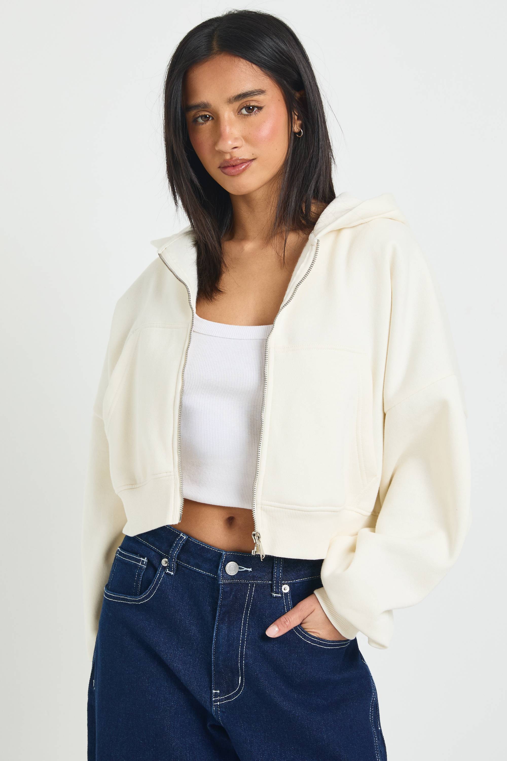 boohoo Sweat À Casynthétiqueche Zippé Oversize À Manches Ballon Boîte Petite