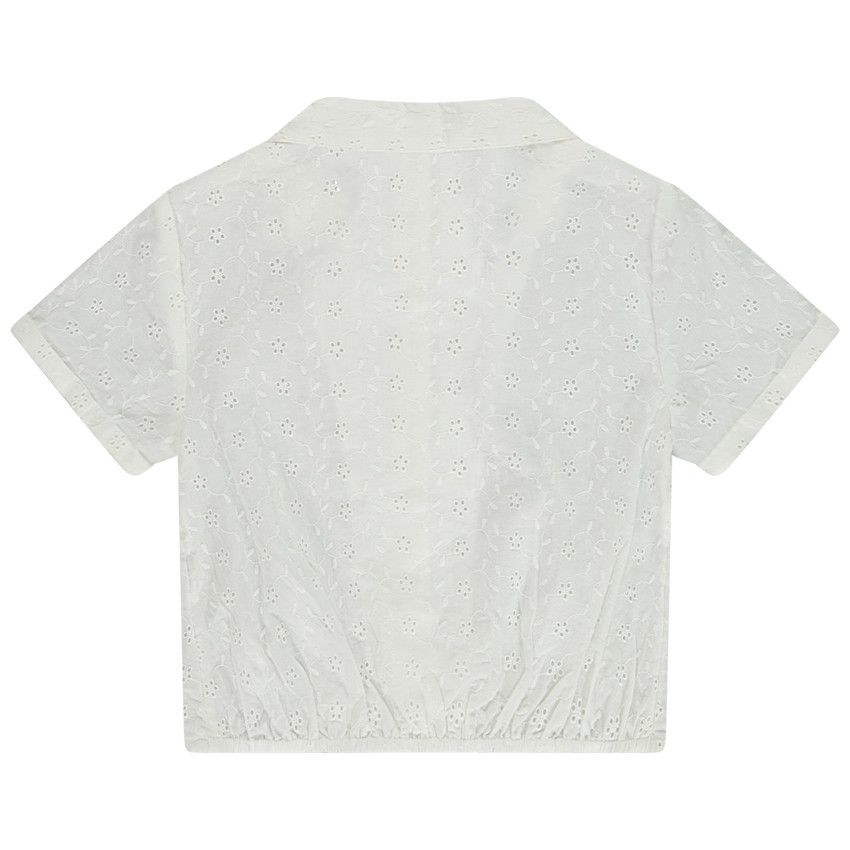 Chemisier manches courtes en broderie anglaise pour fille - Blanc