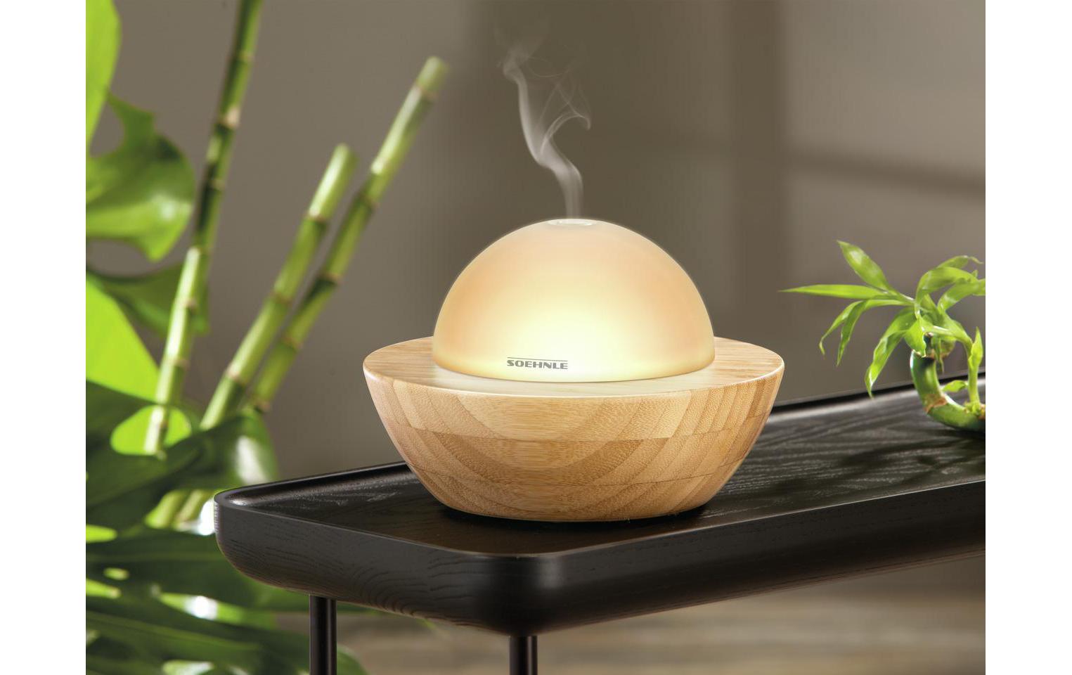 Aromavernebler Modena Weiss, BraunStimmungsvoller Design Aroma Diffuser aus Glas und Bambus