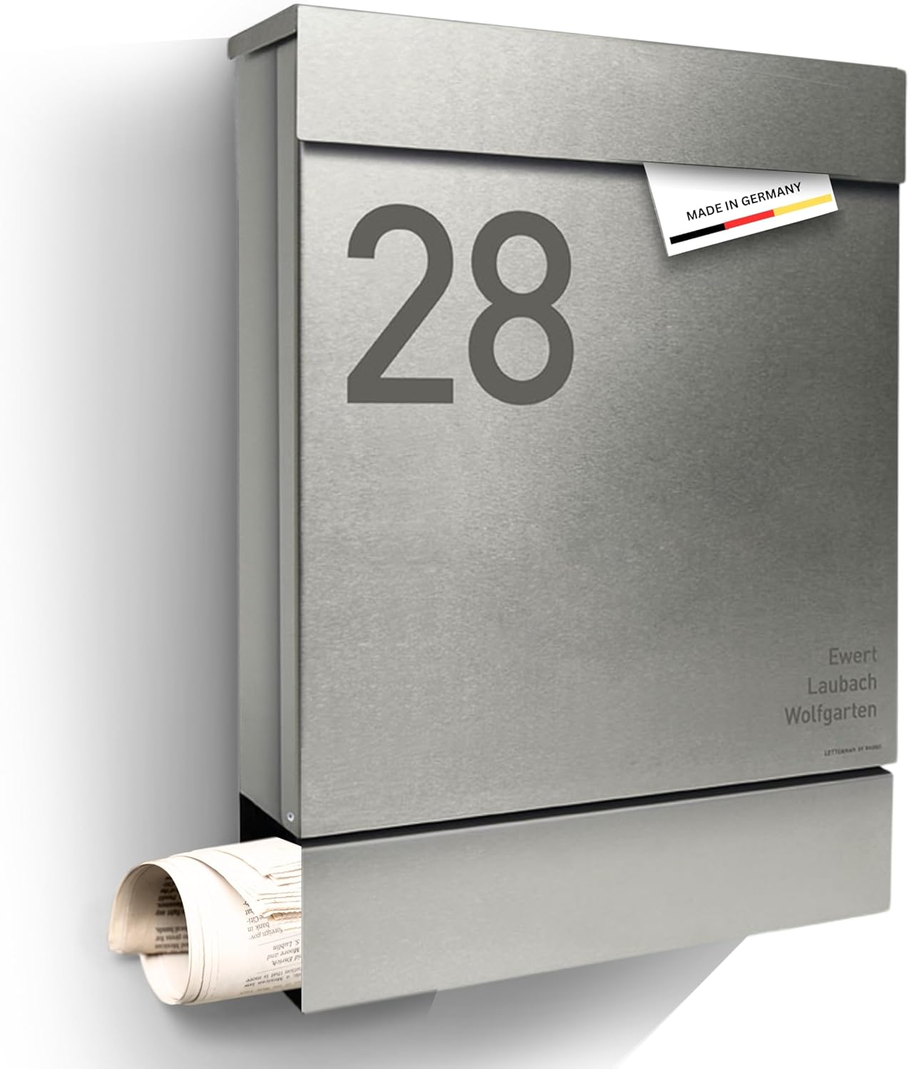 Radius Designer Briefkasten Edelstahl - Briefkasten mit Zeitungsfach für Zeitungsrolle - Postkasten Briefkästen inkl. Montagematerial aus DE – Letterman M Edelstahl