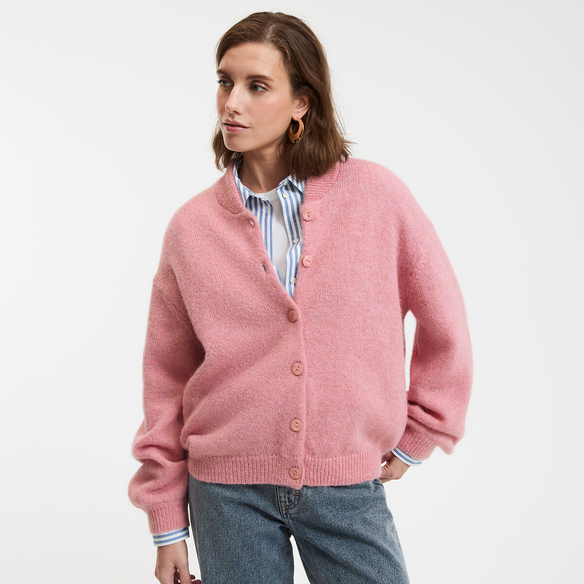 LA REDOUTE COLLECTIONS<br>Cardigã com gola alta, tricô grosso de alpaca mista