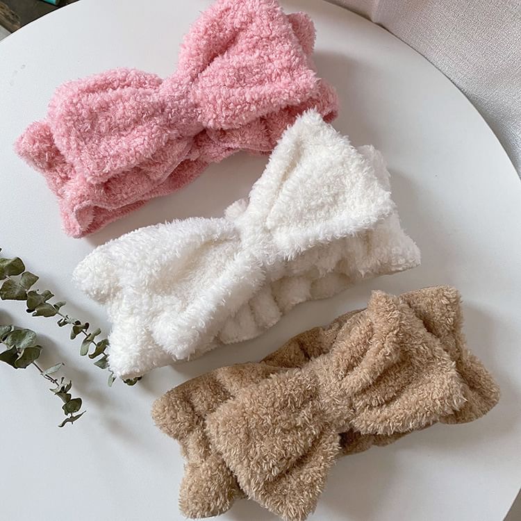 Karnemelk - Bow Chenille Face Wash Hoofdband