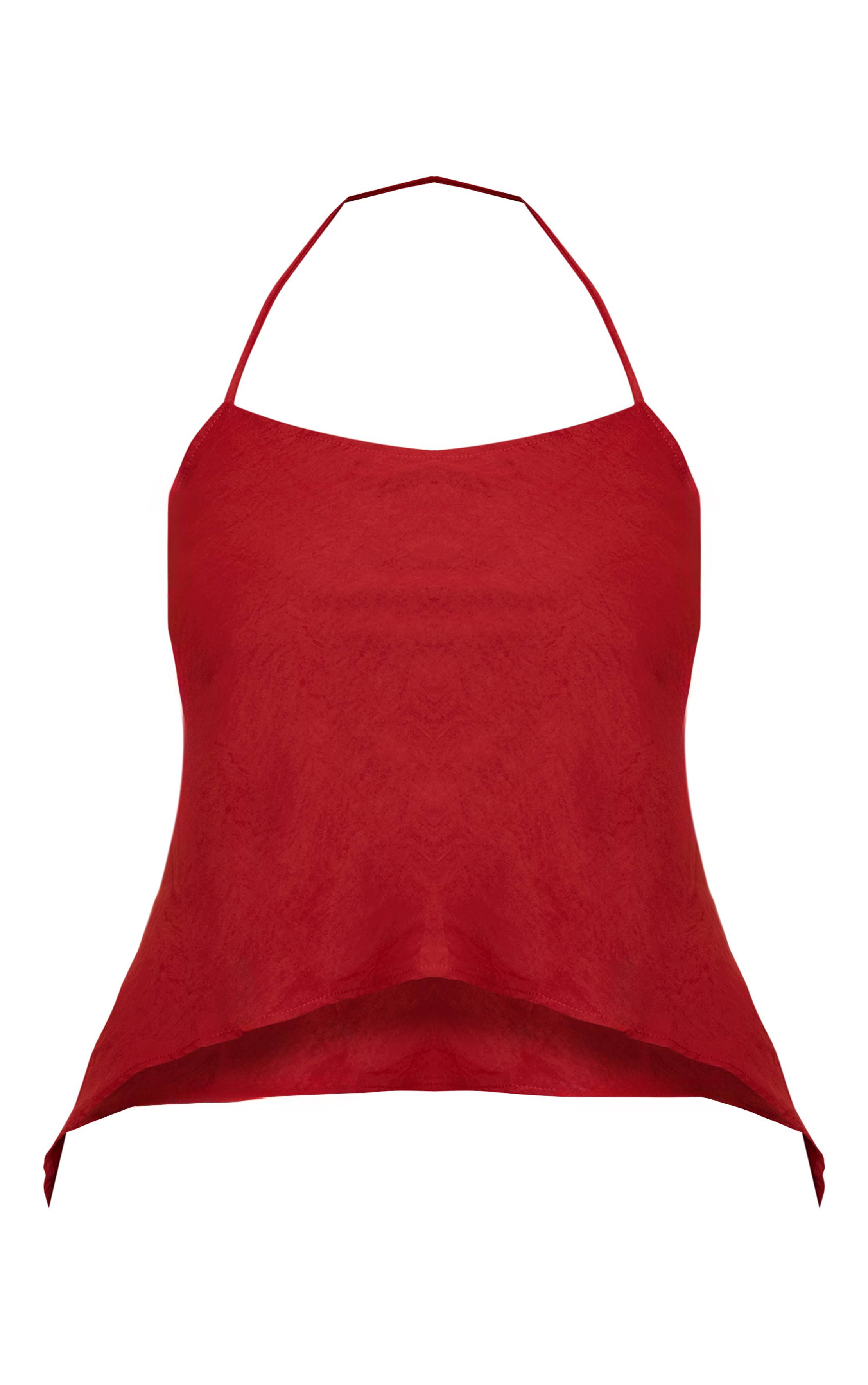 Rouge Profond Haut À Bretelles Spaghetti Fendu Fluide Tissé Grande Taille Coordonné