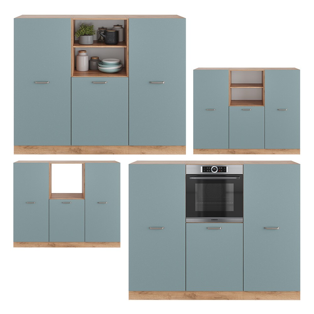Vicco Küchenzeile R-Line Solid Eiche Blau Grau 180 cm modern Küchenschränke Küchenmöbel
