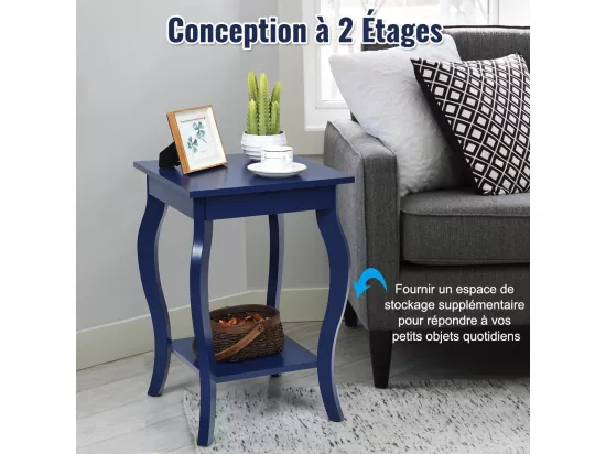 Table d'Appoint, Table de Chevet 2 Niveaux, Bout de Canapé Carré avec Patins Antidérapants pour Chambre, Salon, 40 x 40 x 60 cm, Bleu foncé