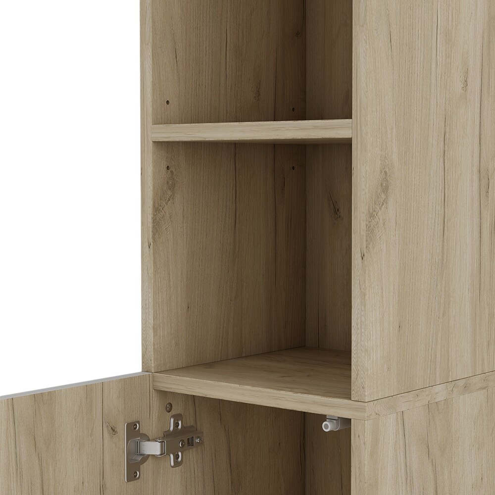 Vicco Hochschrank Badschrank Badezimmermöbel Edge Eiche Weiß modern 30x190 cm Badkommode Badezimmer Schrank Badmöbel 2 Türen 6 Fächer