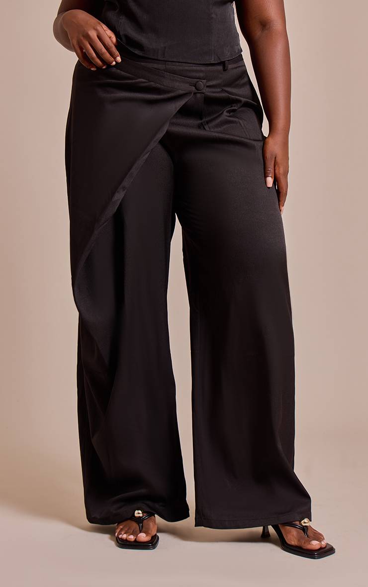 Noir Pantalon Grande Taille Tissé À Devant Croisé
