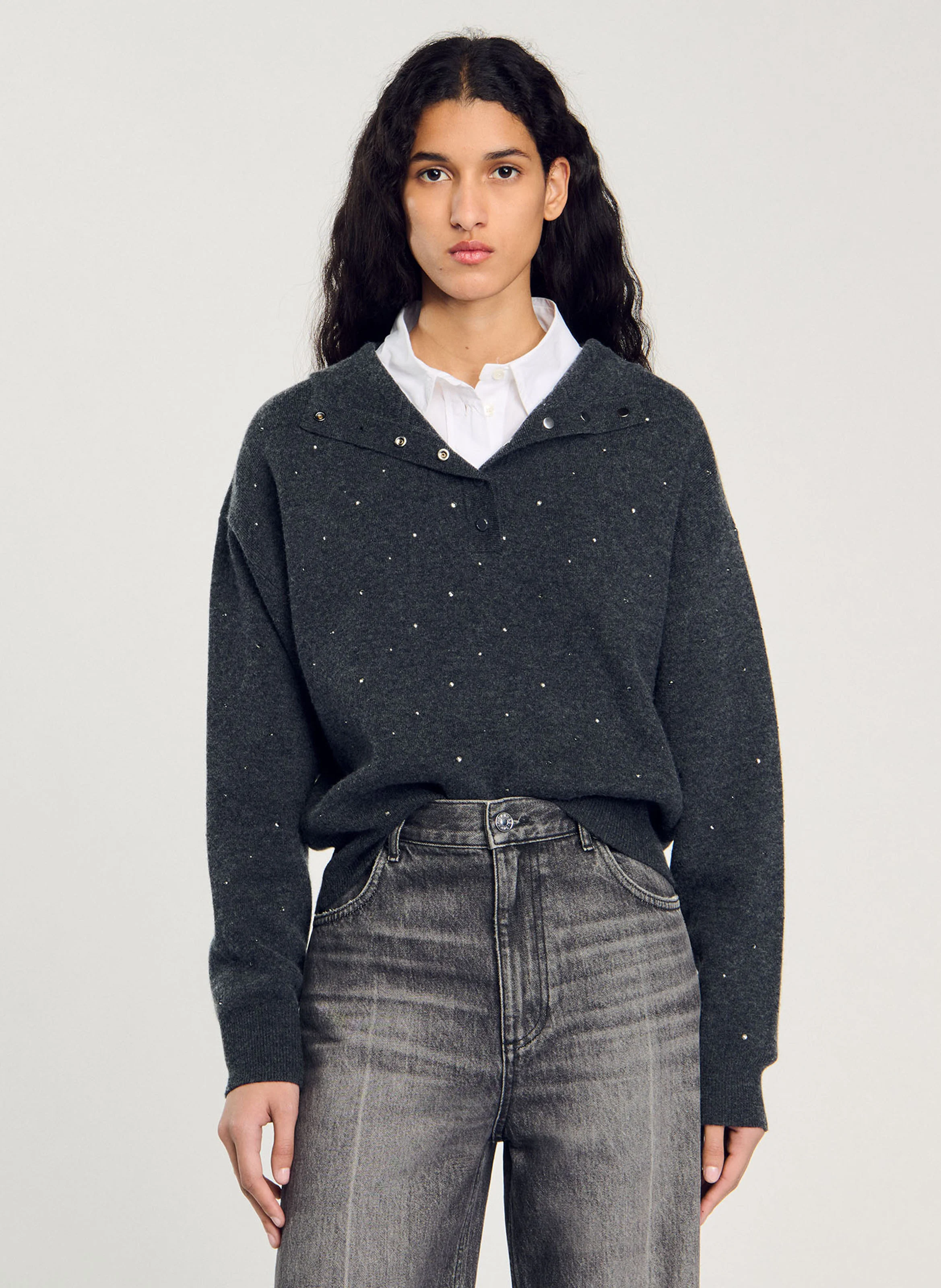 Pull col à capuche| Gris