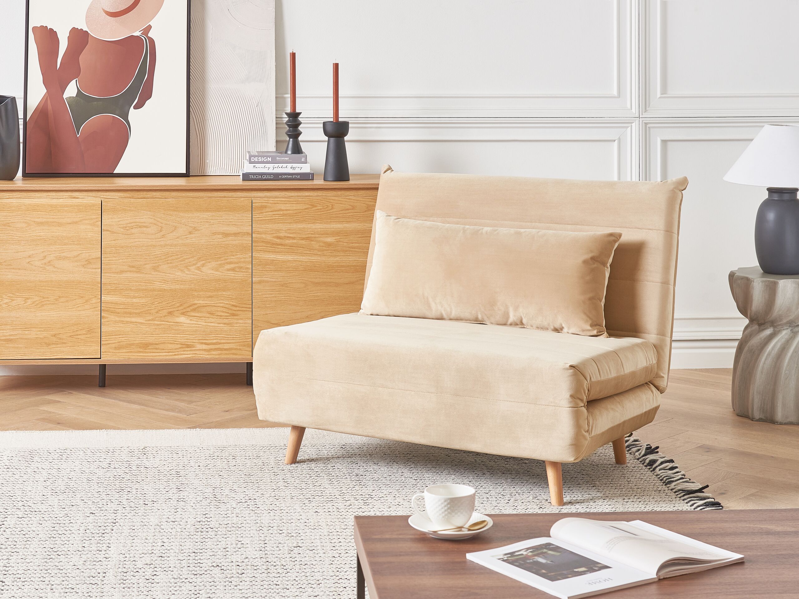 Beliani - SETTEN  - Slaapbank 1-zits - Zandbeige - Fluweel
