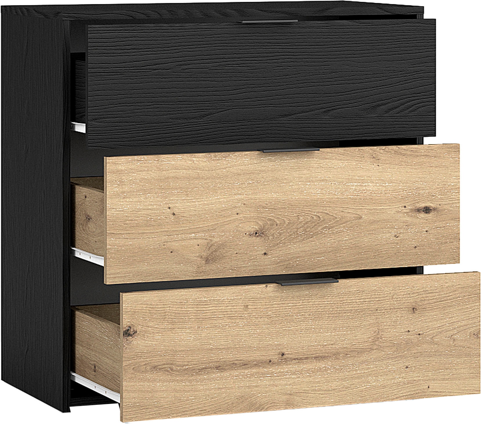 byLIVING Schubkastenkommode »Rimini« Melamin Eiche schwarz und Artisan Eiche, 3 Schubkästen, Breite 80 cm