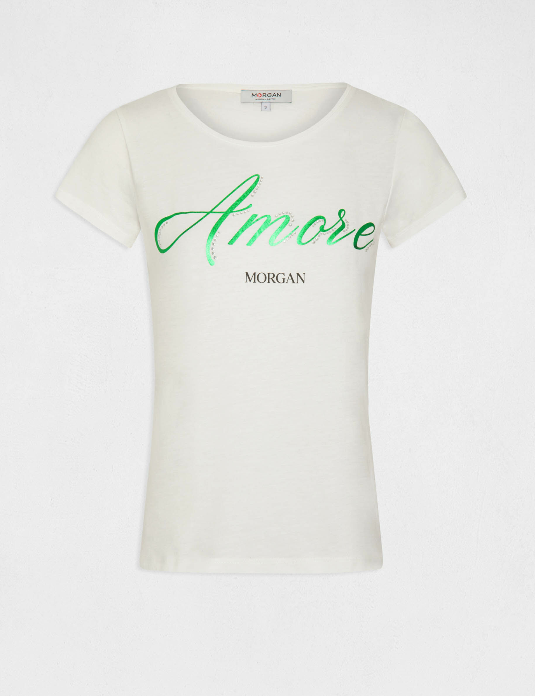 T-shirt manches courtes à inscription ecru femme - ecru