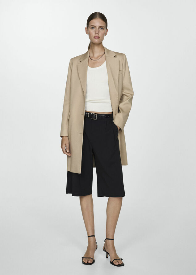 MANGO 100% cotton straight coat Light beige