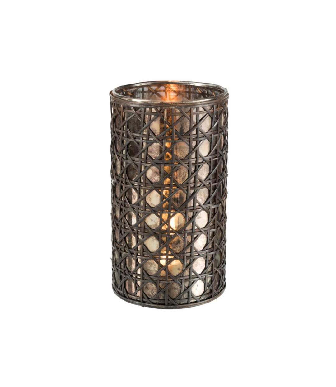 Paris Prix - Photophore Design Rotin & Verre hal 25cm Naturel