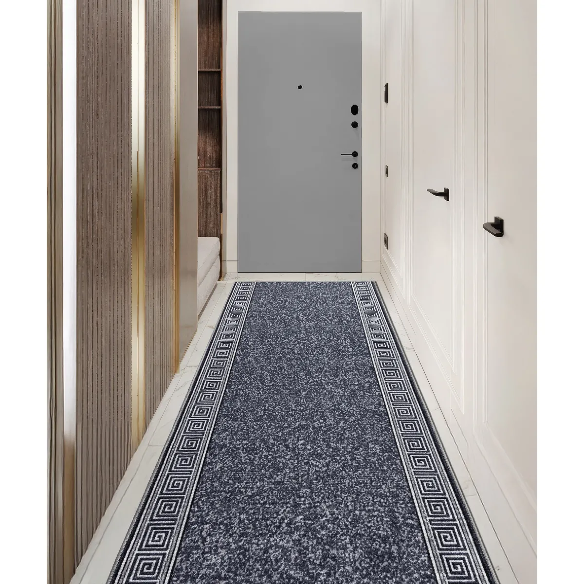 RUGSX TAPIS DE COULOIR antidérapant GREK grec, antidérapant gris 133cm 133x330 cm