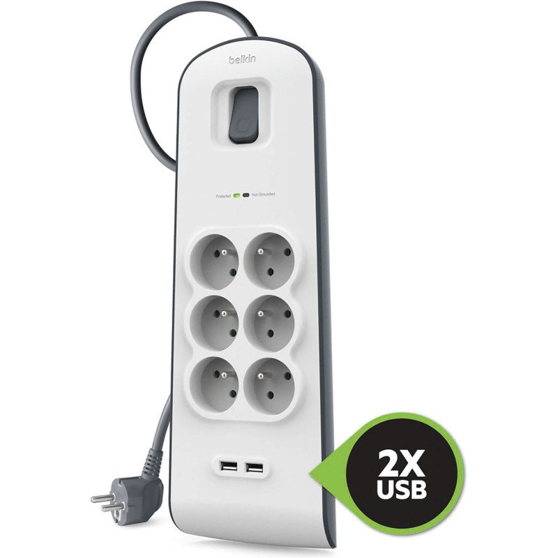 Belkin Multiprise parafoudre 6 prises BSV604 avec 2 ports USB 2,4 A