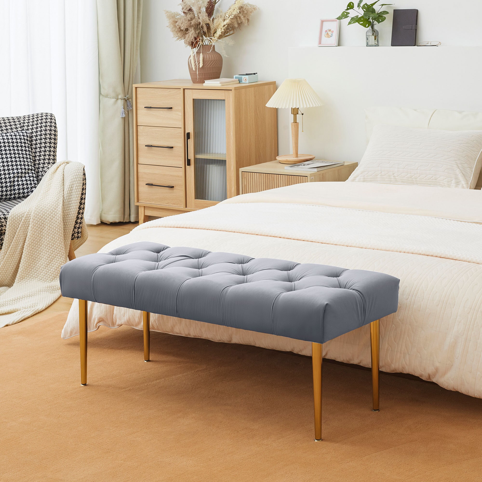 HOMCOM Sitzbank mit Metallfüßen grau 115L x 46B x 49H cm