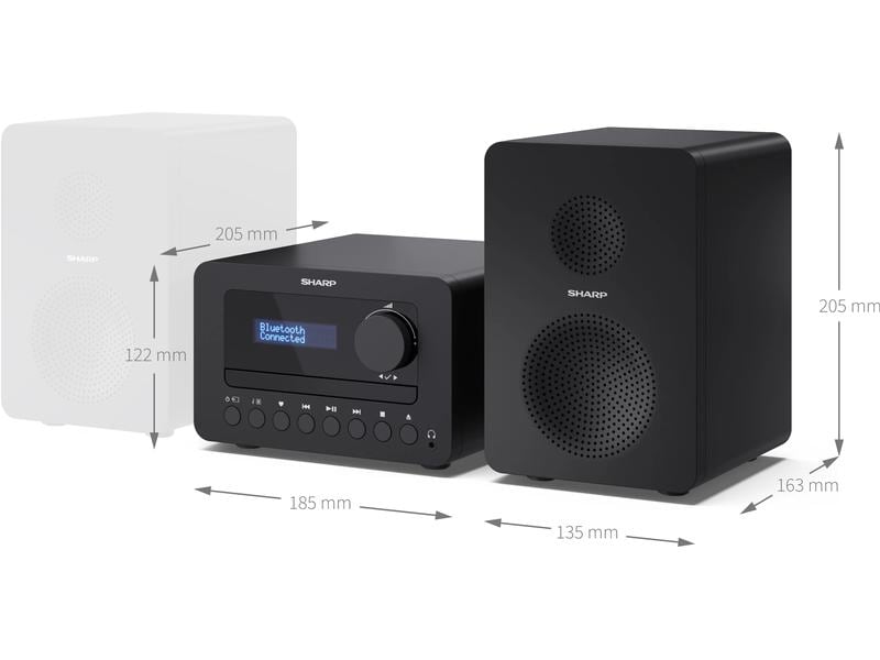 Sharp Micro-HiFi Anlage XL-B520D – Schwarz Hi-Fi-Micro-System mit DAB /FM-Tuner und Bluetooth