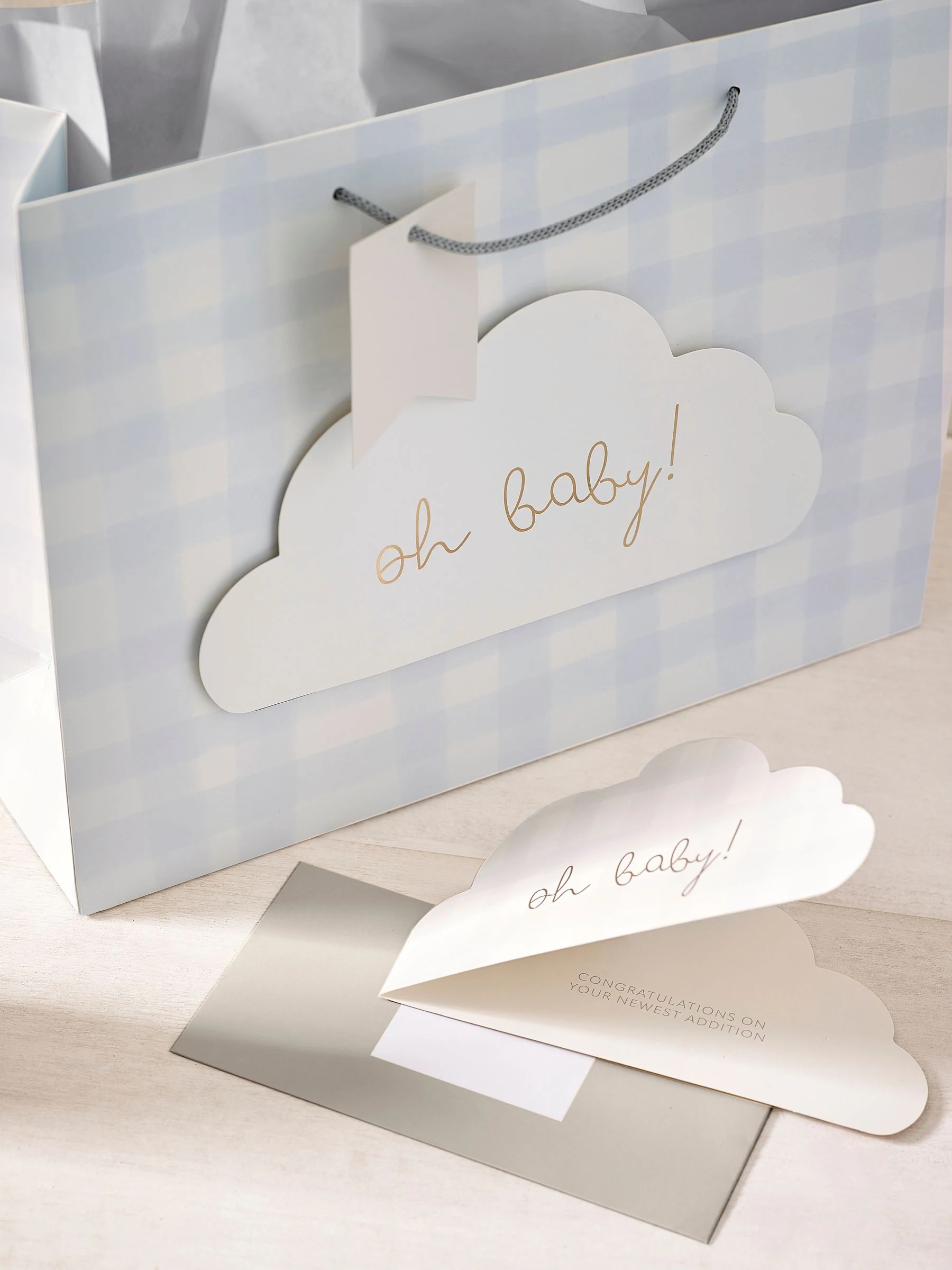 Geschenktasje en kaartset met gingham-ruit voor baby's