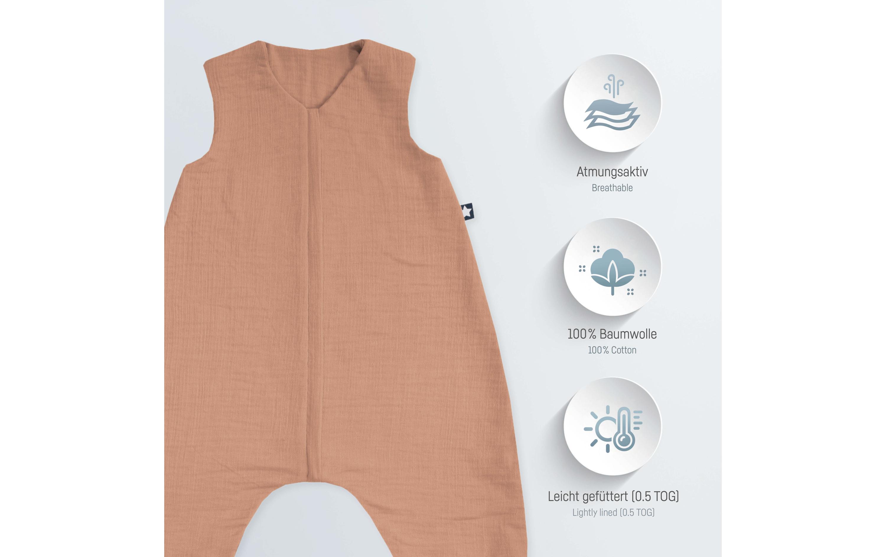 Baby-Sommerschlafsack Jumper Musselin Dune 80 cmSchlafoverall Jumper mit Reissverschluss