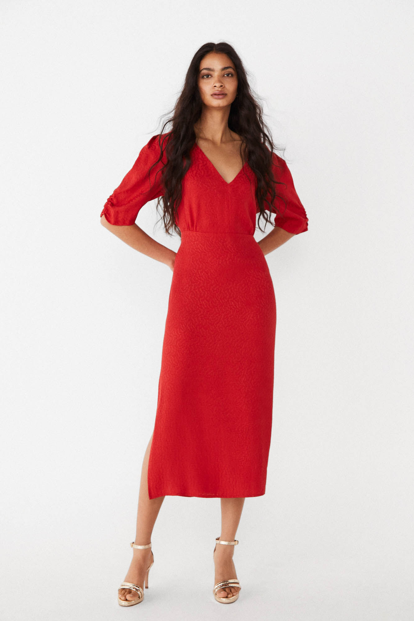Vestido midi Cala Jacquard - Vermelho