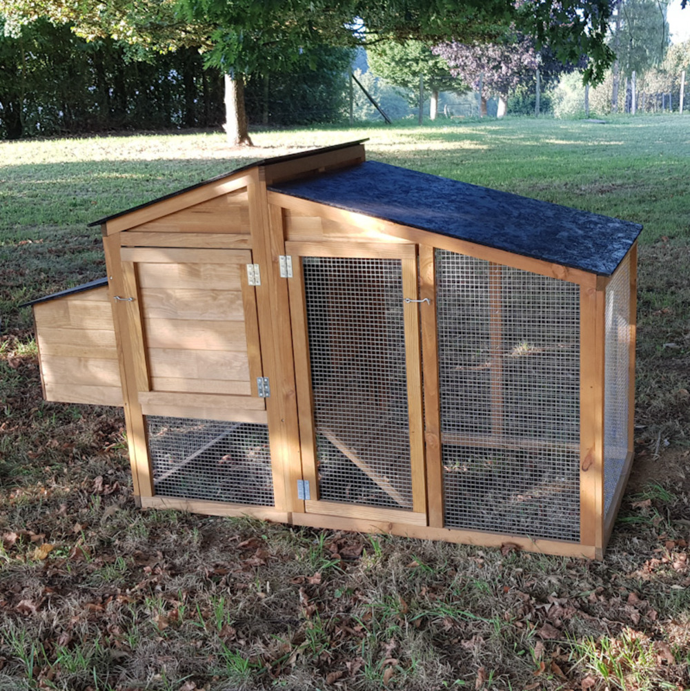 Poulailler léon douglas avec parc, habitat et pondoir 187,5x79x108 cm pour 2 à 4 poules
