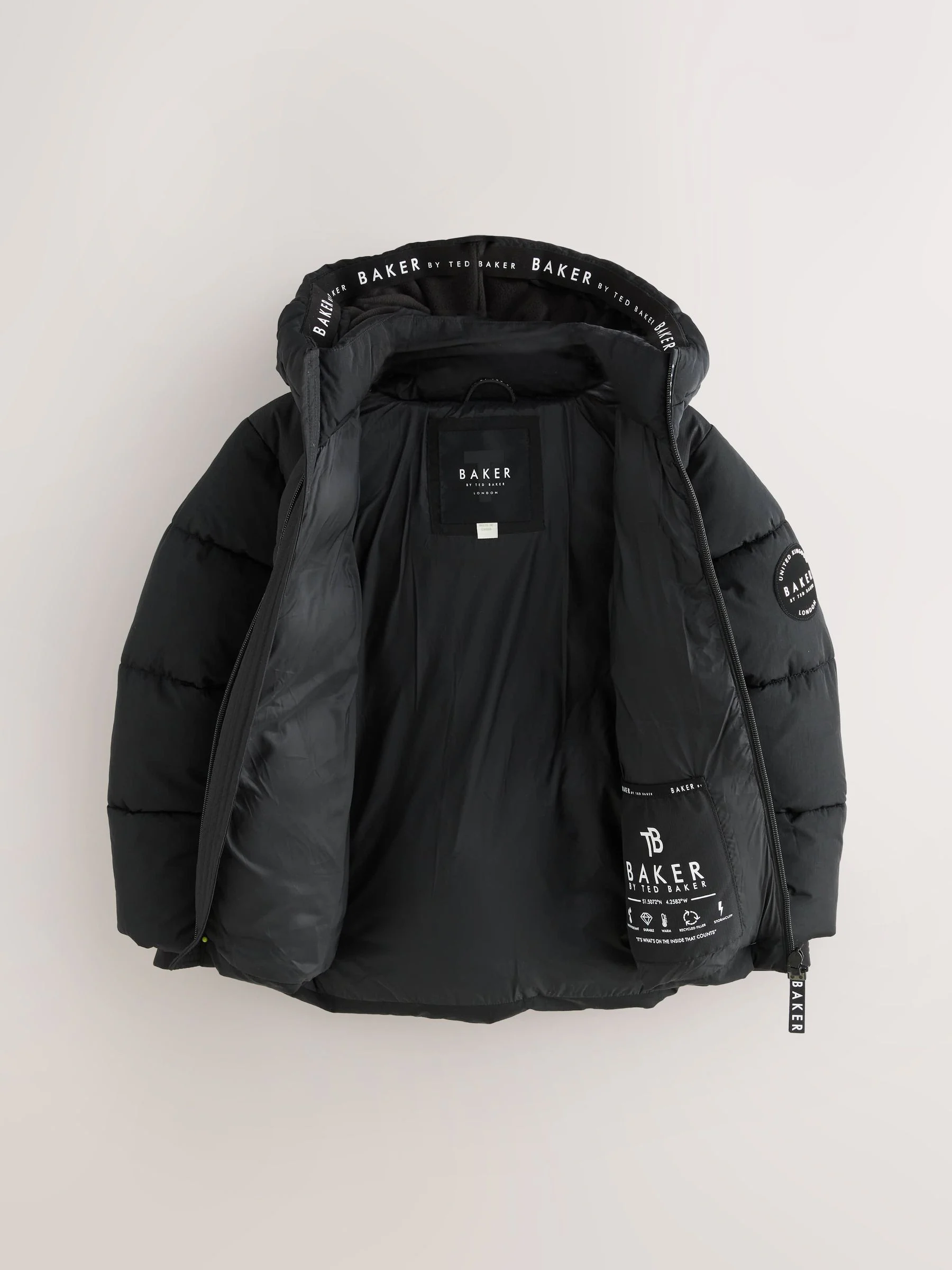 Zwart - Baker by Ted Baker - Regenbestendige gewatteerde jacks
