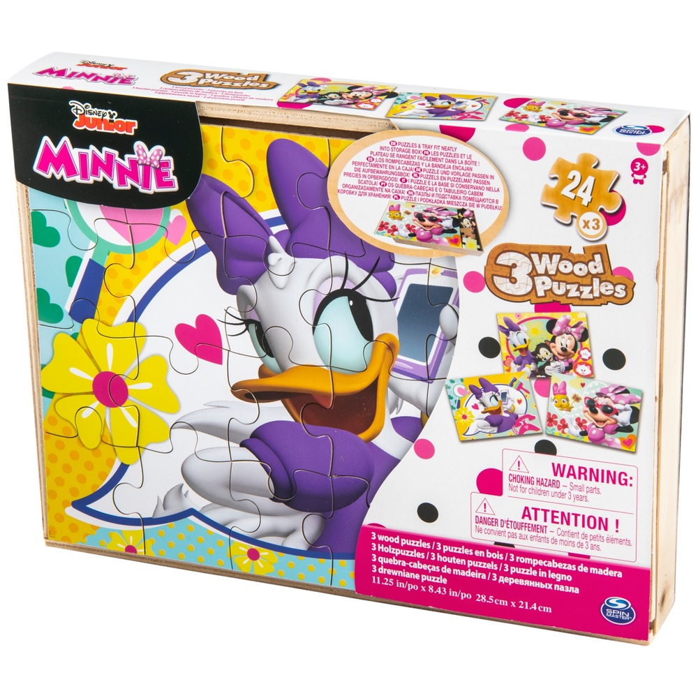 Minnie Maus Holzpuzzles, 3er-Pack in Holzaufbewahrungsschale, Sortiment