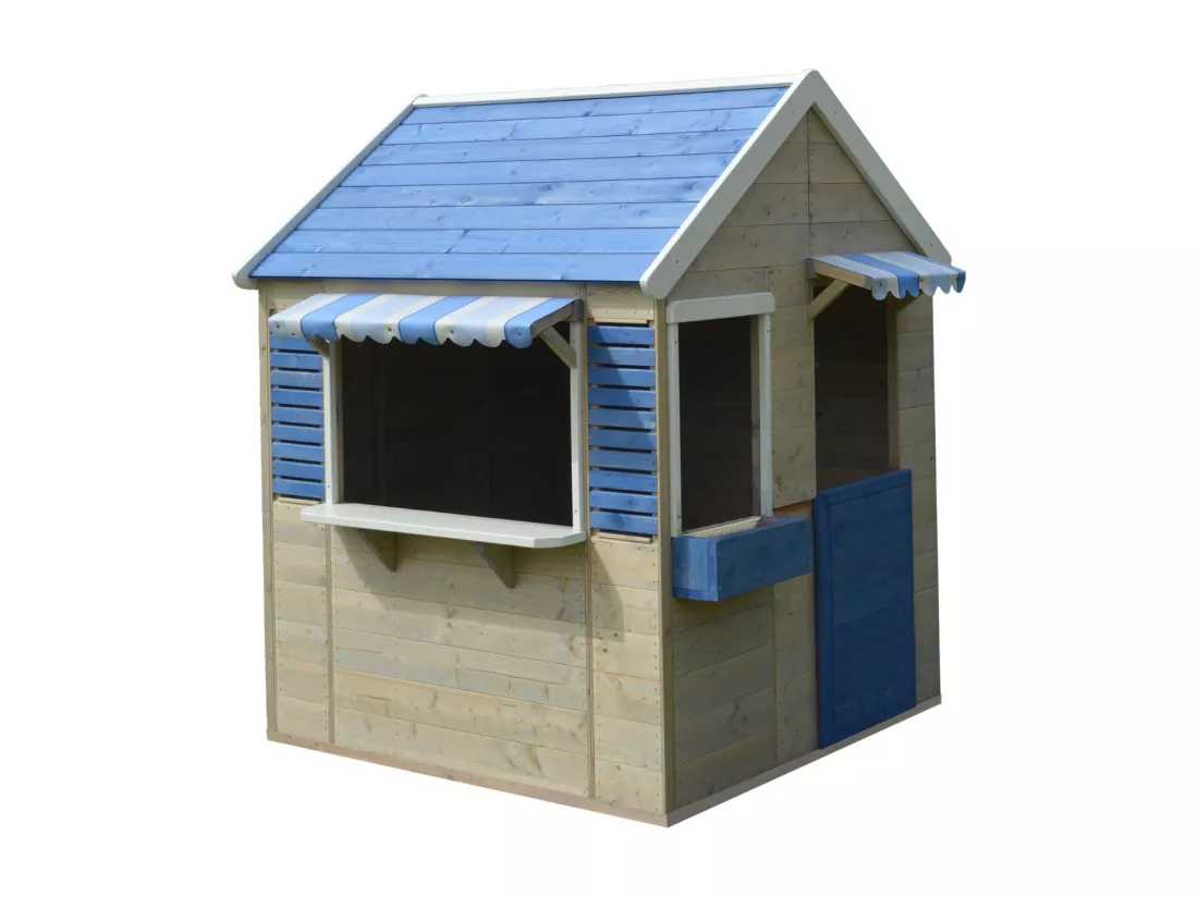 Kangui - Maison de jardin enfant extérieur - Cabane en Bois avec plancher - Toit étanche - Bleu et Blanc