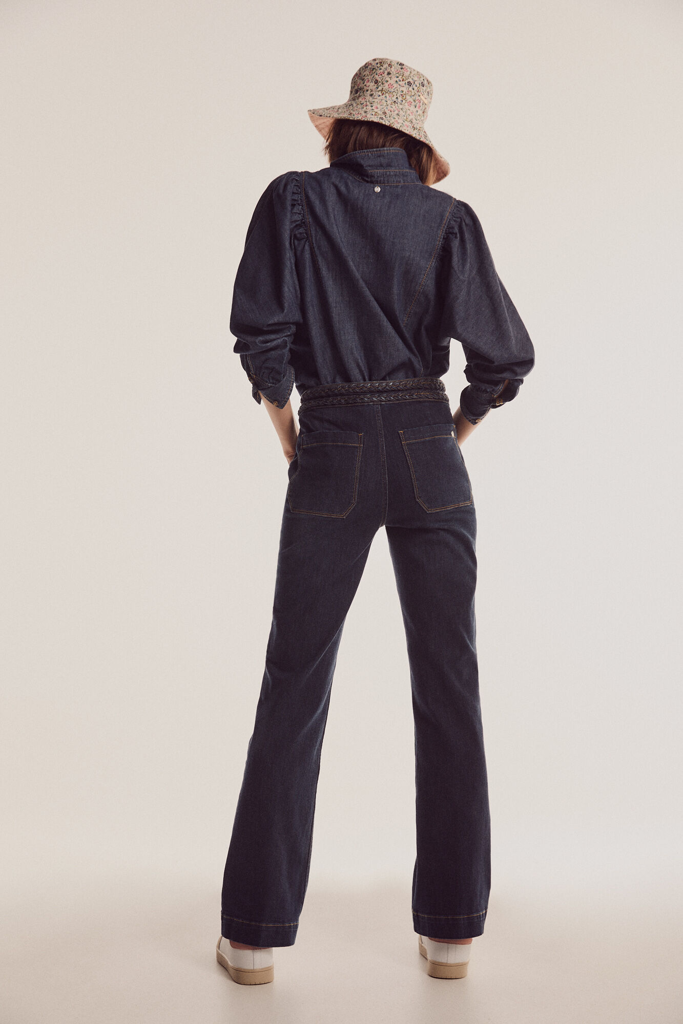Calça jeans flare trançada - Azul
