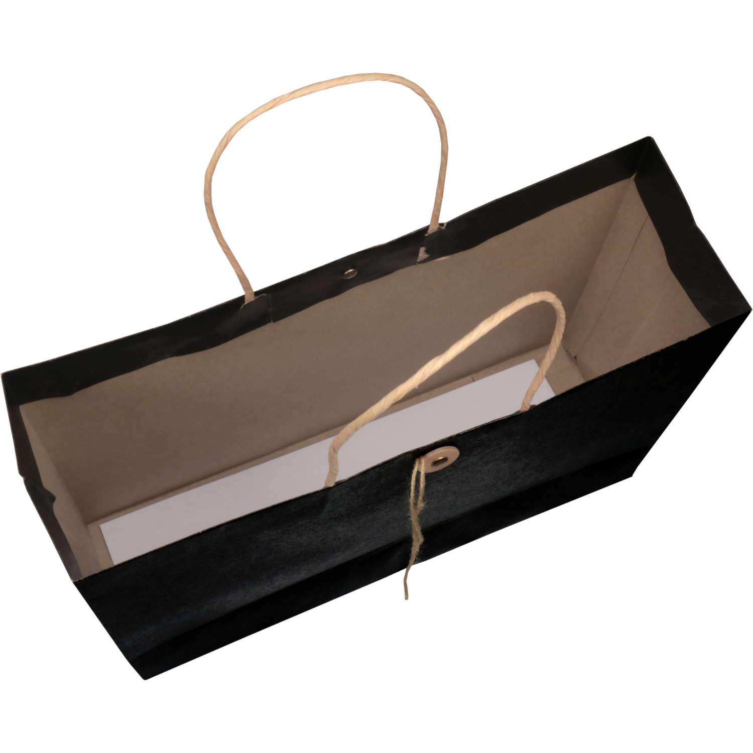 Tas, Papier, gedraaid papieren koord, japanse sluiting, 32.5x 10x24cm, draagtas, zwart