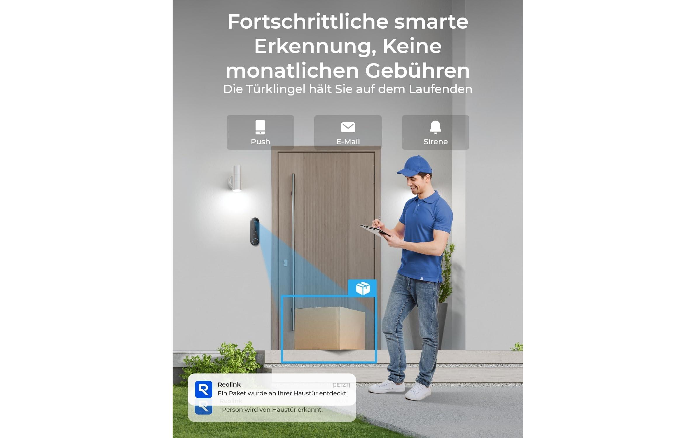 D340B 2K+ WiFi Video Doorbell<br>Smarte 2K+/4MP WLAN Video-Türklingel mit Personenerkennung und 2.4/5 GHz WiFi, funktioniert mit Reolink Home Hub – Schwarz
